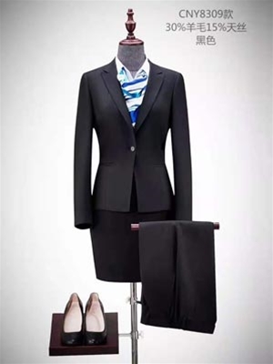 CNY8309款-30%羊毛-15%天絲-黑色女士職業裝-西裝西服